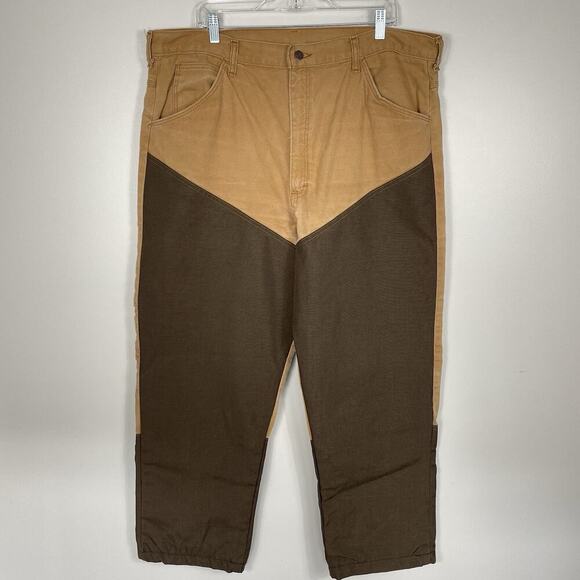 Vtg Pointer Brand Pants Sz 40x28 Tan Duck Canvas Hunting Double Knee Brush Guard - Picture 1 of 11